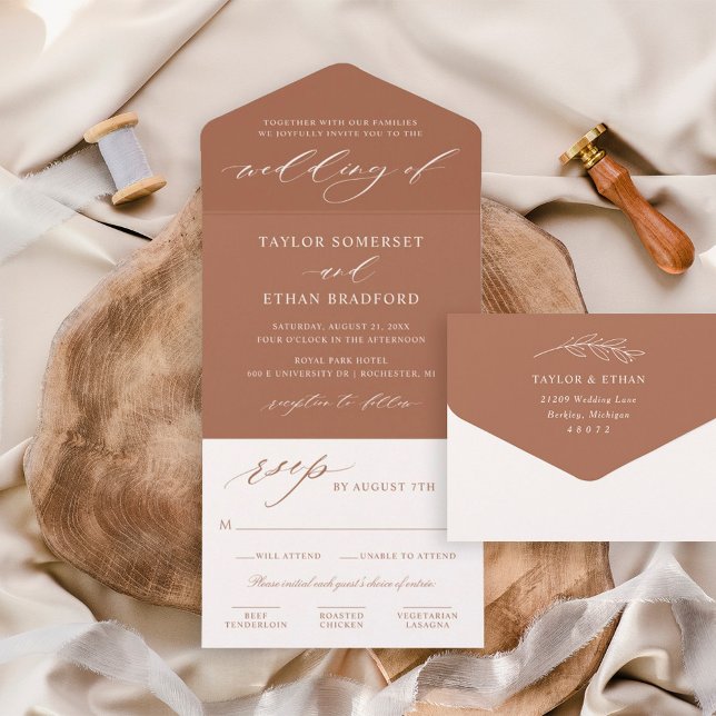 Elegant Terracotta Calligraphy Script Wedding All In One Invitation (Creator Uploaded)
