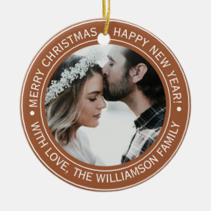 Elegant Terracotta Christmas Monogram Photo Ceramic Tree Decoration