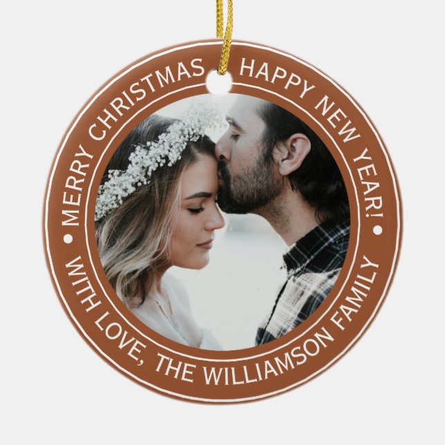 Elegant Terracotta Christmas Monogram Photo Ceramic Tree Decoration (Front)