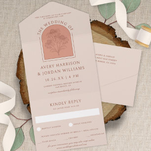 Elegant Terracotta Coneflower Botanical Wedding All In One Invitation