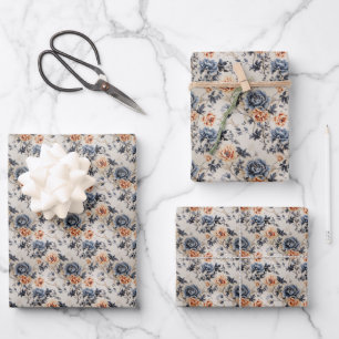 Elegant terracotta copper burnt orange navy fall wrapping paper sheet
