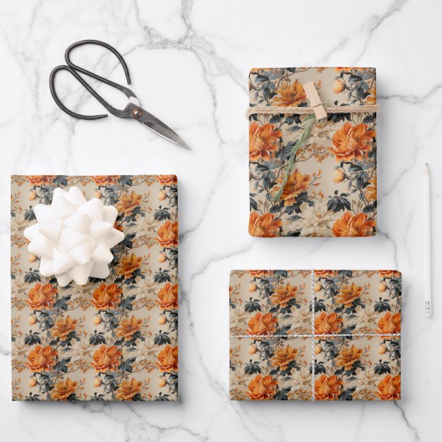 Elegant terracotta copper burnt orange sage fall wrapping paper sheet (Front)
