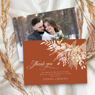 Elegant Terracotta Cream Foliage Duet Photo Thank You Card