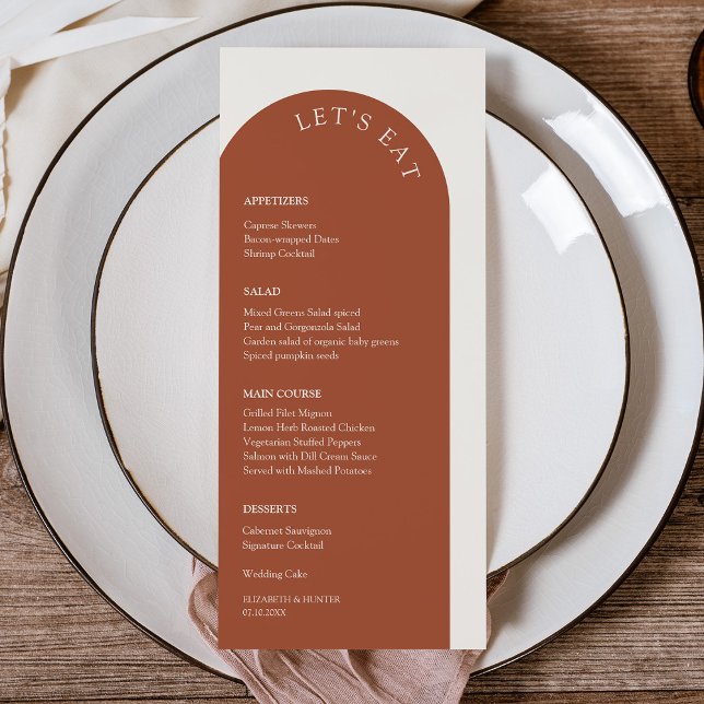 Elegant Terracotta & Cream Let's Eat Arch Wedding Menu (Elegant Terracotta & Cream Let's Eat Arch Wedding Menu)