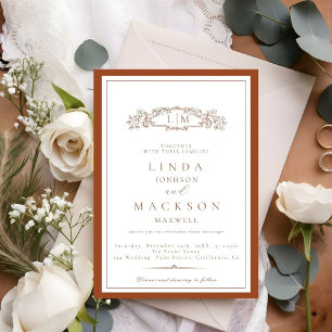 Elegant Terracotta Crest Monogram Wedding Invitation