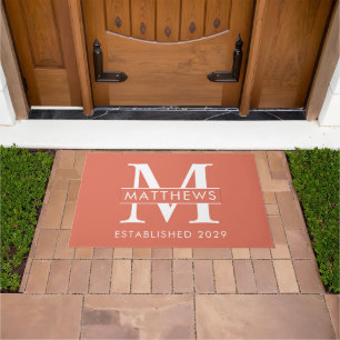 Elegant Terracotta Custom Monogram Name Doormat