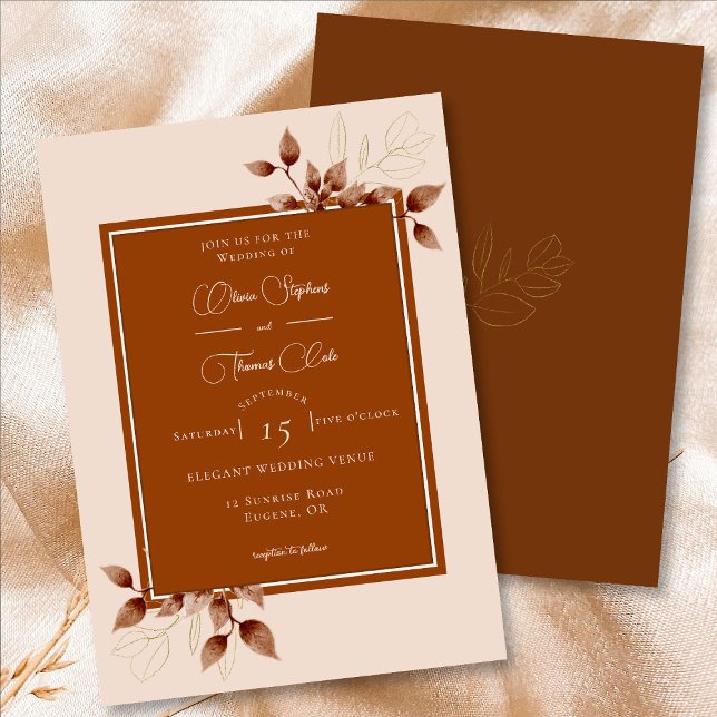 Elegant Terracotta Eucalyptus Rust Frame Wedding Invitation (Creator Uploaded)