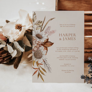 Elegant Terracotta Floral Boho Fall Wedding Invitation