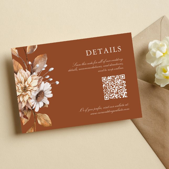 Elegant Terracotta Floral Boho QR Code Wedding Enclosure Card (Terracotta floral QR code enclosure cards share wedding details with elegant ease.)