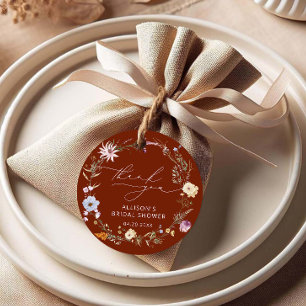 Elegant Terracotta Floral Bridal Shower Thank You Favour Tags