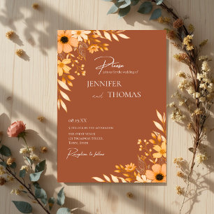 Elegant Terracotta Floral Hand-Drawn Wedding Invitation