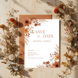 Elegant Terracotta Floral Hand-Drawn Wedding Save The Date