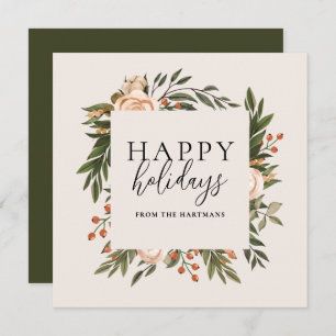 Elegant Terracotta Floral Happy Holidays Boho   Holiday Card