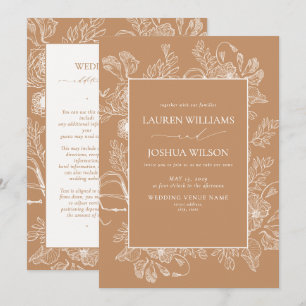 Elegant Terracotta Floral Line Art Details Wedding Invitation