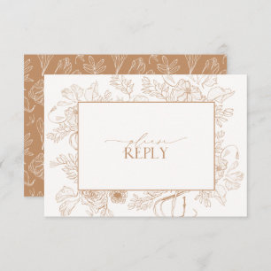 Elegant Terracotta Floral Line Art Wedding QR Code RSVP Card