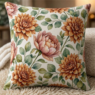 Elegant Terracotta Floral Pumpkin Thanksgiving Cushion