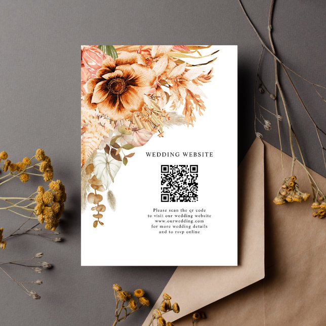 Elegant Terracotta Floral QR Code Fall Wedding Enclosure Card (Elegant Terracotta Floral QR Code Fall Wedding Enclosure Card)