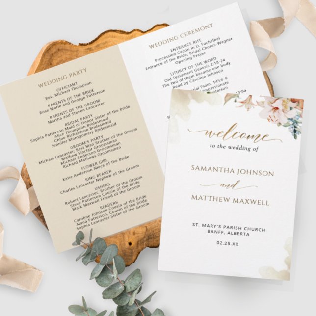Elegant Terracotta Floral Wedding Ceremony Program (Creator Uploaded)