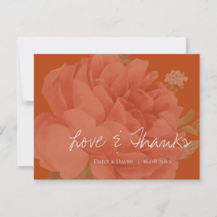 Elegant Terracotta Floral Wedding Love And Thanks Postcard