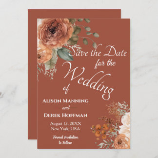 Elegant Terracotta Floral Wedding Save the Date Holiday Card