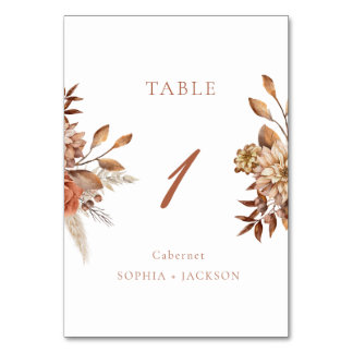 Elegant Terracotta Floral Wedding  Table Number