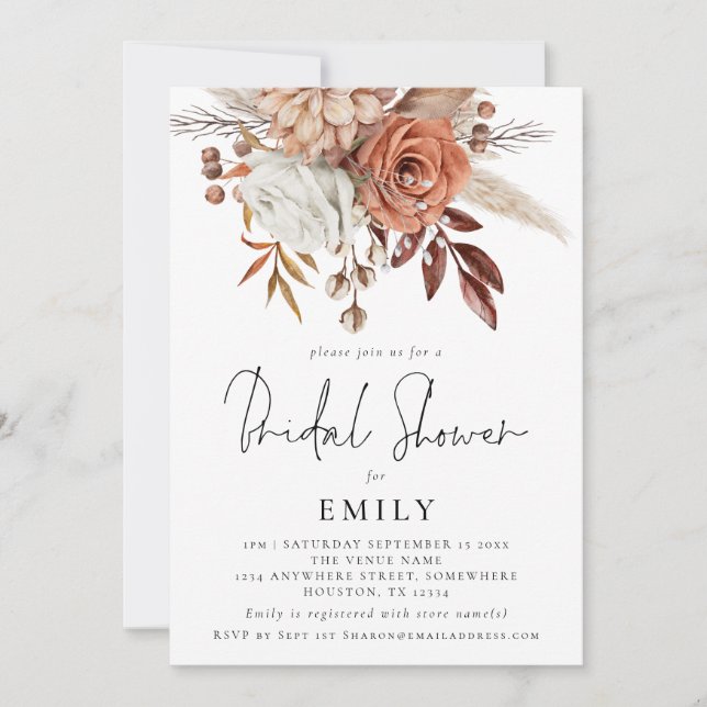 Elegant Terracotta Florals Bridal Shower Invite (Front)