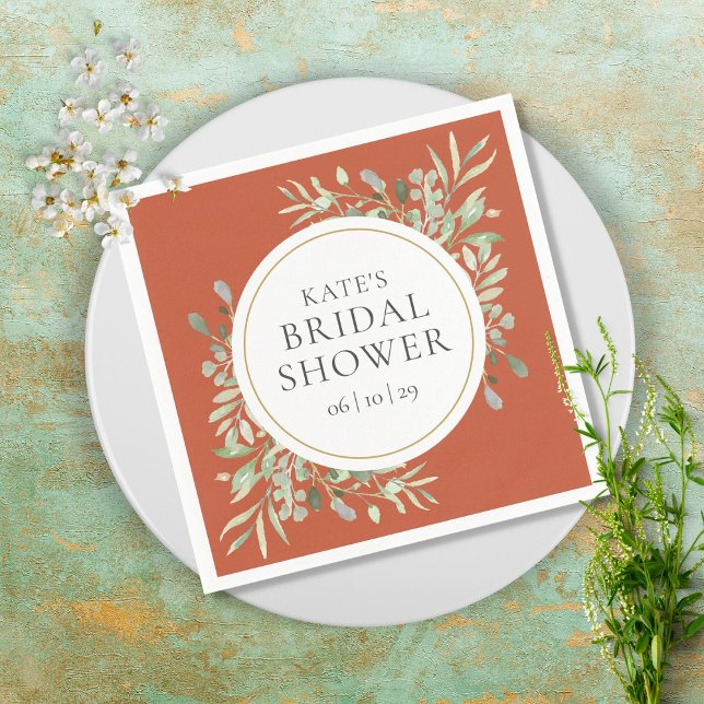 Elegant Terracotta Gold Greenery Bridal Shower Napkin (Creator Uploaded)