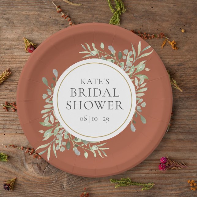 Elegant Terracotta Gold Greenery Bridal Shower Paper Plate (Elegant Terracotta Gold Greenery Bridal Shower Paper Plates)