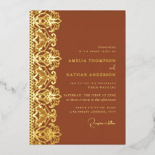 Elegant Terracotta Gold Lace Wedding Foil