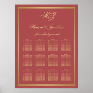 Elegant Terracotta Gold Monogram Frame Seating Poster