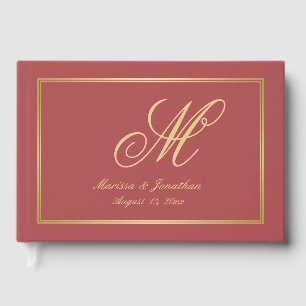 Elegant Terracotta Gold Monogram Script Wedding Guest Book