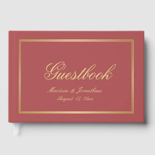 Elegant Terracotta Gold Monogram Script Wedding Guest Book