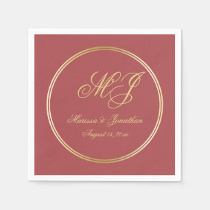 Elegant Terracotta Gold Monogram Script Wedding Napkin