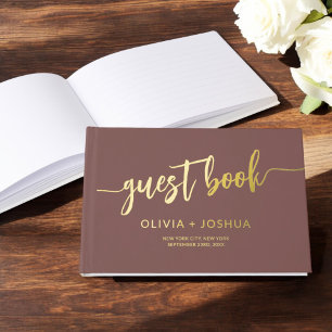 Elegant Terracotta Gold Photo Minimalist Guest Book