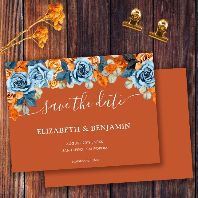 Elegant Terracotta Greenery Navy And Rust Wedding Save The Date (Creator Uploaded)