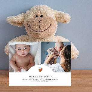 Elegant Terracotta Heart 2 Photo Collage Baby  Thank You Card
