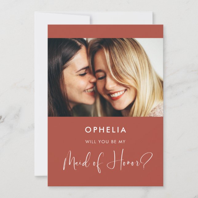Elegant Terracotta Maid of Honour proposal card (Front)