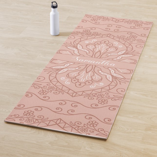 Elegant Terracotta Mandala Girly Monogrammed Yoga Mat (In Situ)