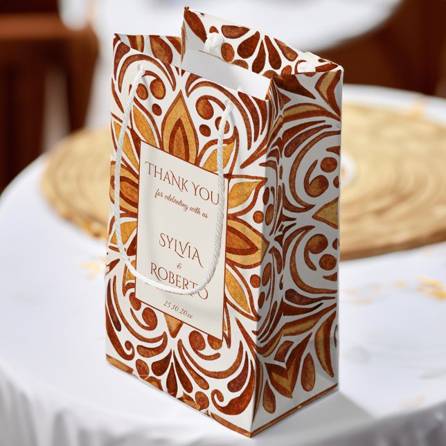Elegant Terracotta Mexican Talavera wedding favour Small Gift Bag (Elegant Terracotta Mexican Talavera wedding favors personalized Small Gift Bag customized favor bag)