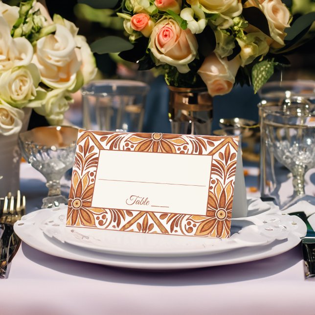 Elegant Terracotta Mexican Talavera wedding Place Card (Elegant Terracotta vintage Mexican Talavera wedding Place Card)