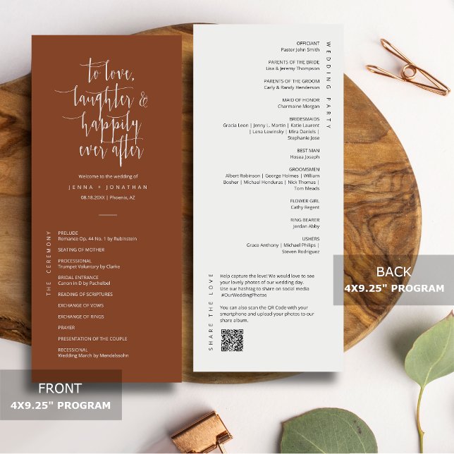 Elegant Terracotta Minimal QR Code Wedding Flat Programme (Creator Uploaded)