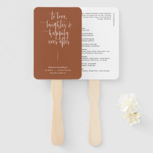 Elegant Terracotta Minimal Script Wedding Program Hand Fan