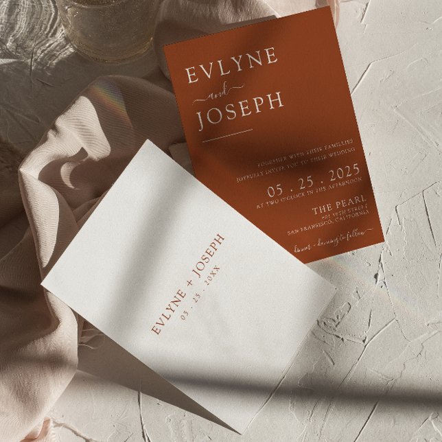 Elegant Terracotta Minimalist Boho Modern Wedding  Invitation (Creator Uploaded)