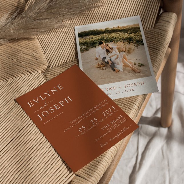 Elegant Terracotta Minimalist Boho Modern Wedding  Invitation (Creator Uploaded)