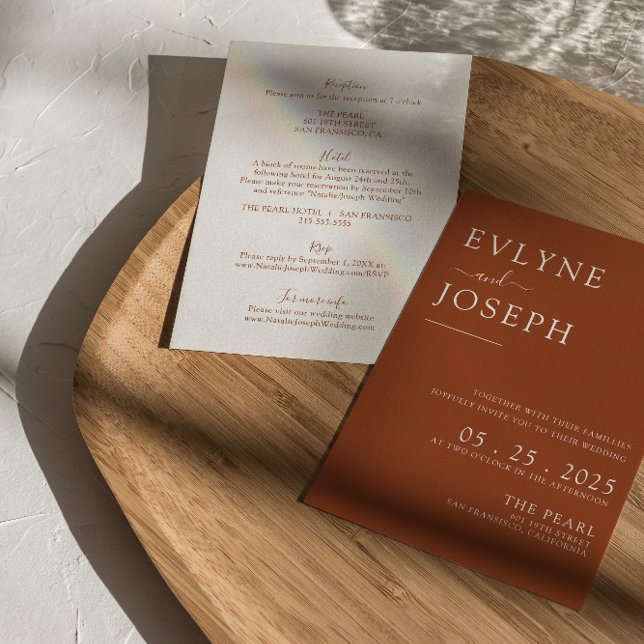 Elegant Terracotta Minimalist Boho Modern Wedding  Invitation (Creator Uploaded)
