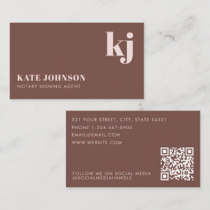 Elegant  Terracotta Minimalist QR Code Monogram Business Card