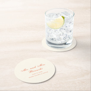 Elegant Terracotta Modern Classic Wedding Round Paper Coaster