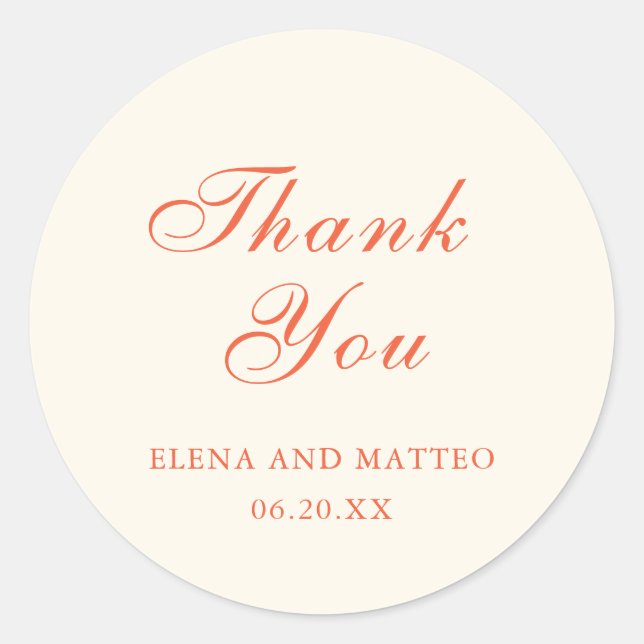 Elegant Terracotta Modern Classic Wedding Round Sticker (Front)