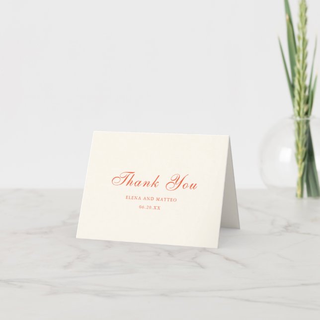 Elegant Terracotta Modern Classic Wedding Thank You Card (Front)