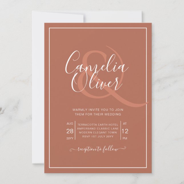 Elegant Terracotta Monochrome Classic Wedding Invitation (Front)